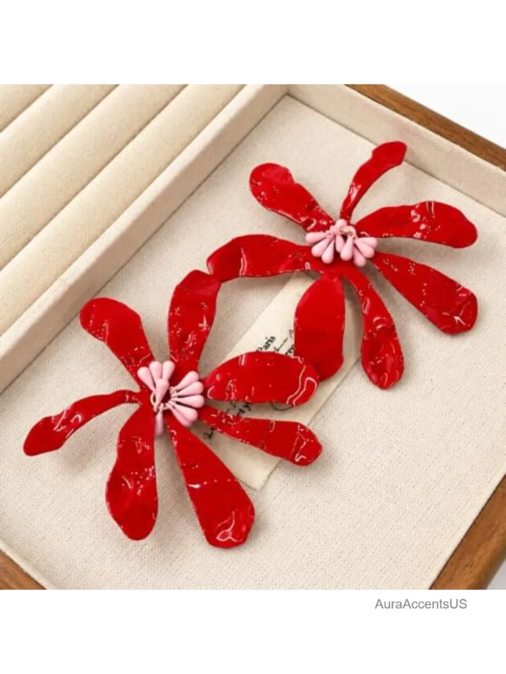 Oversized Red Floral Drop Earrings for Women, Bold Statement Earrings